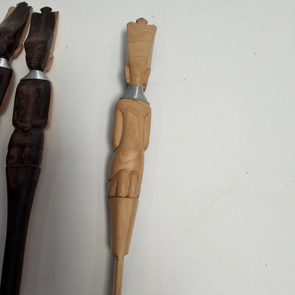 Vintage Wooden Hand-carved Tribal African‎ Spoon, Fork And Knife Art Deco 16